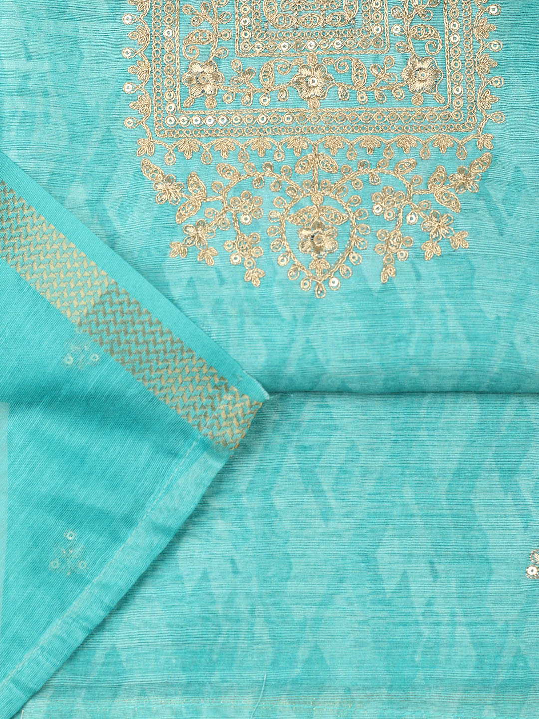 Embroidered Chanderi Unstitched Suit With Pant &amp; Dupatta