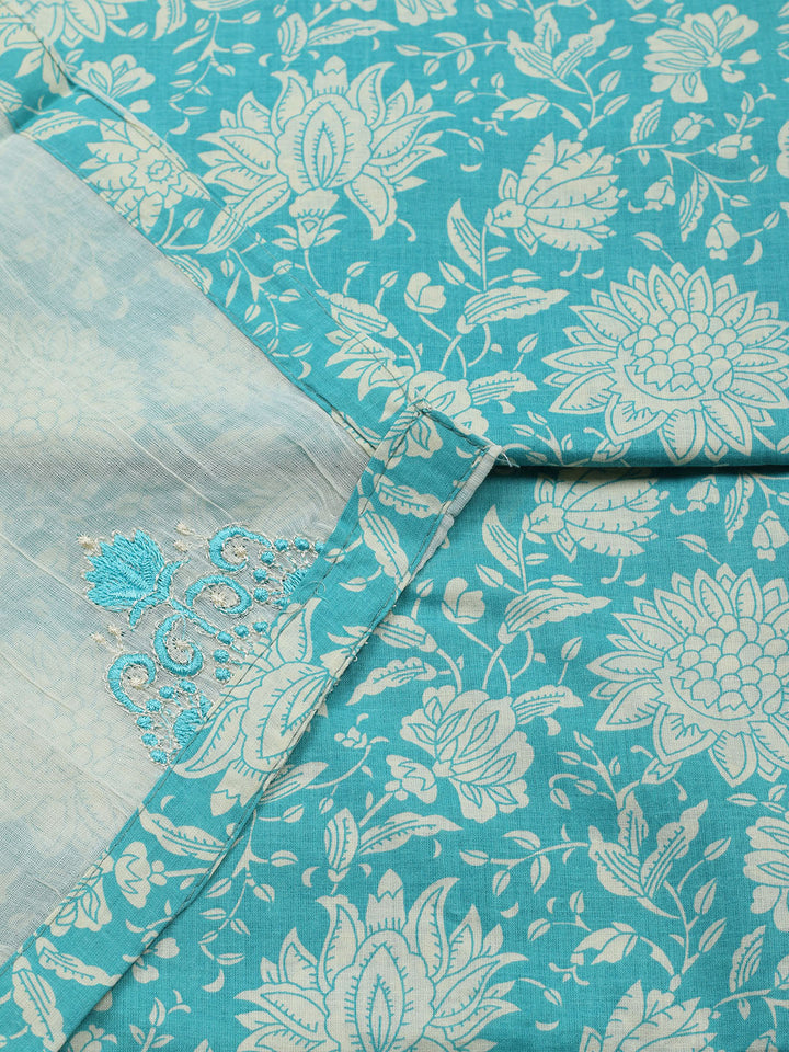 Printed Cotton Blend Unstitched Suit With Pant &amp; Dupatta