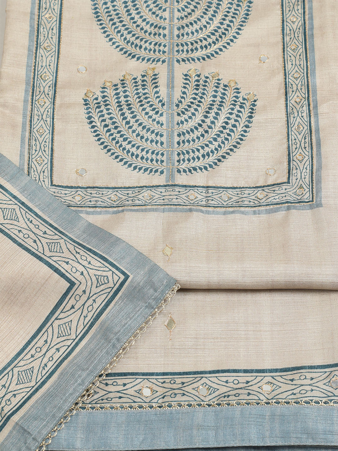 Embroidered Tussar Unstitched Suit With Dupatta