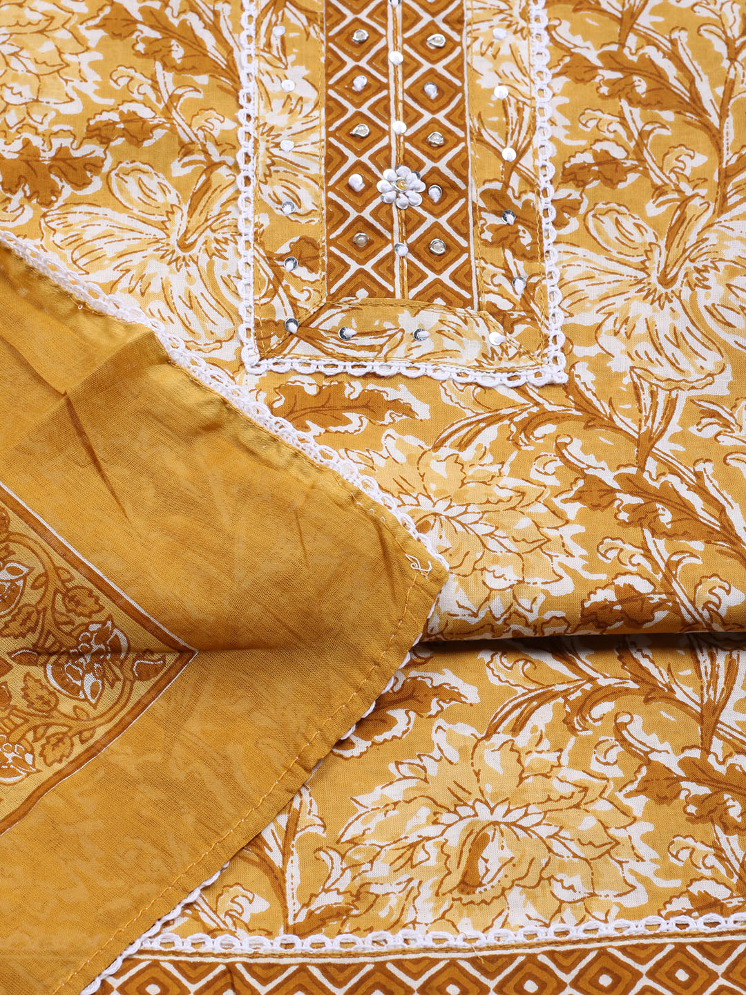 Printed Cotton Blend Unstitched Suit With Dupatta