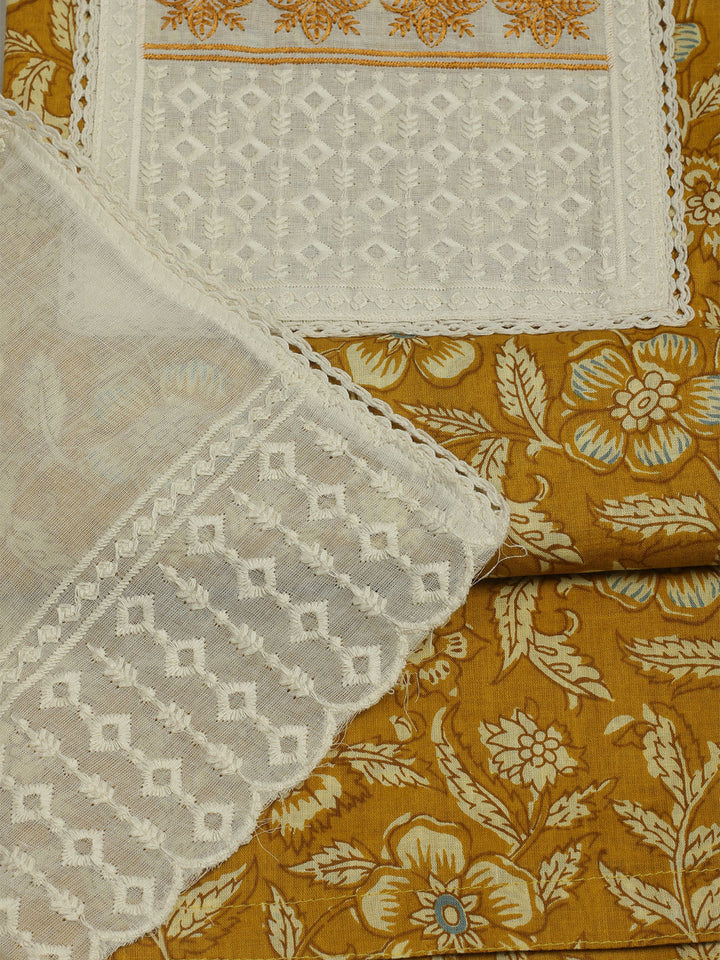 Printed Cotton Unstitched Suit With Pant &amp; Dupatta