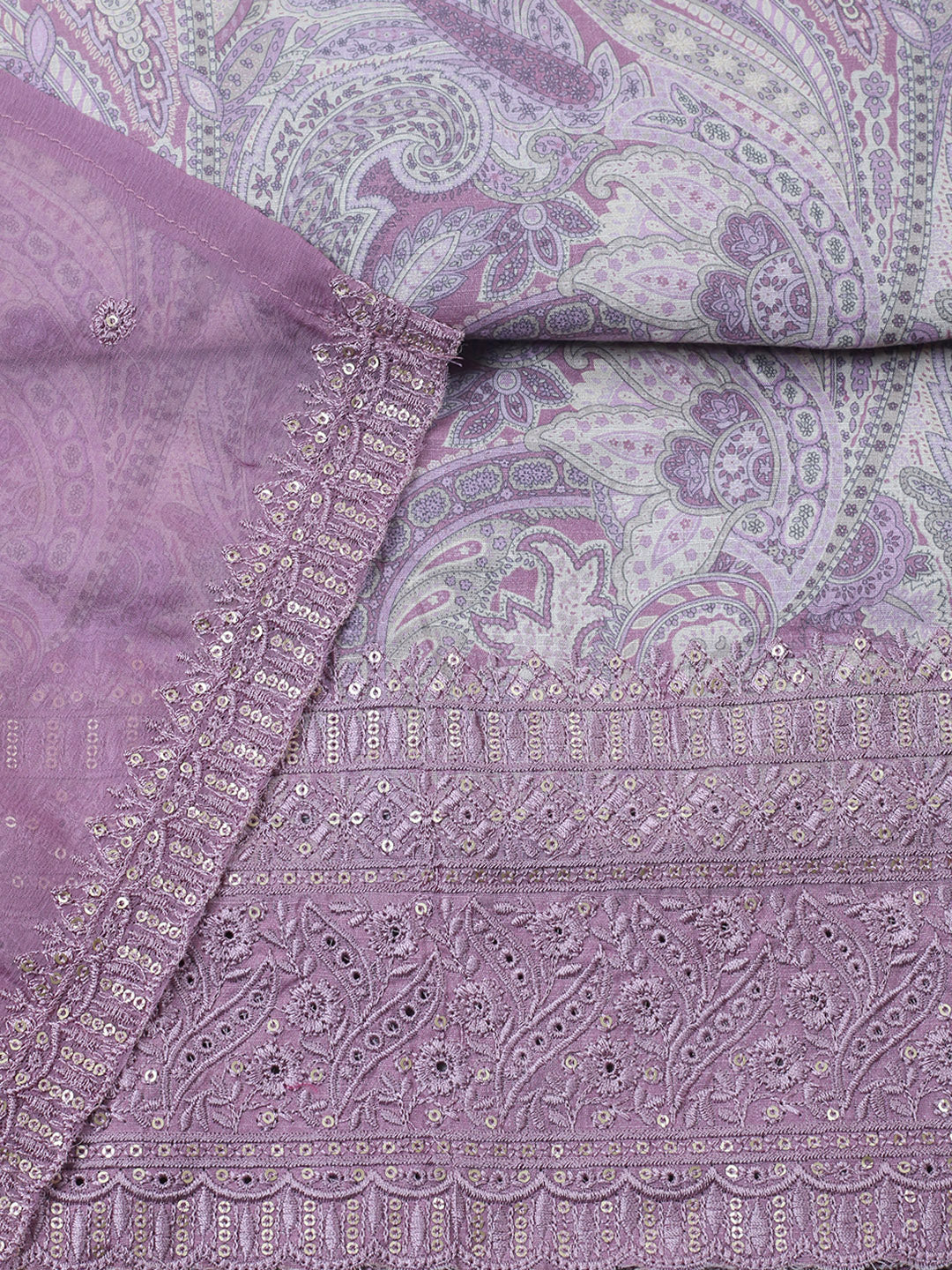 Embroidered Chanderi Unstitched Suit With Pant &amp; Dupatta
