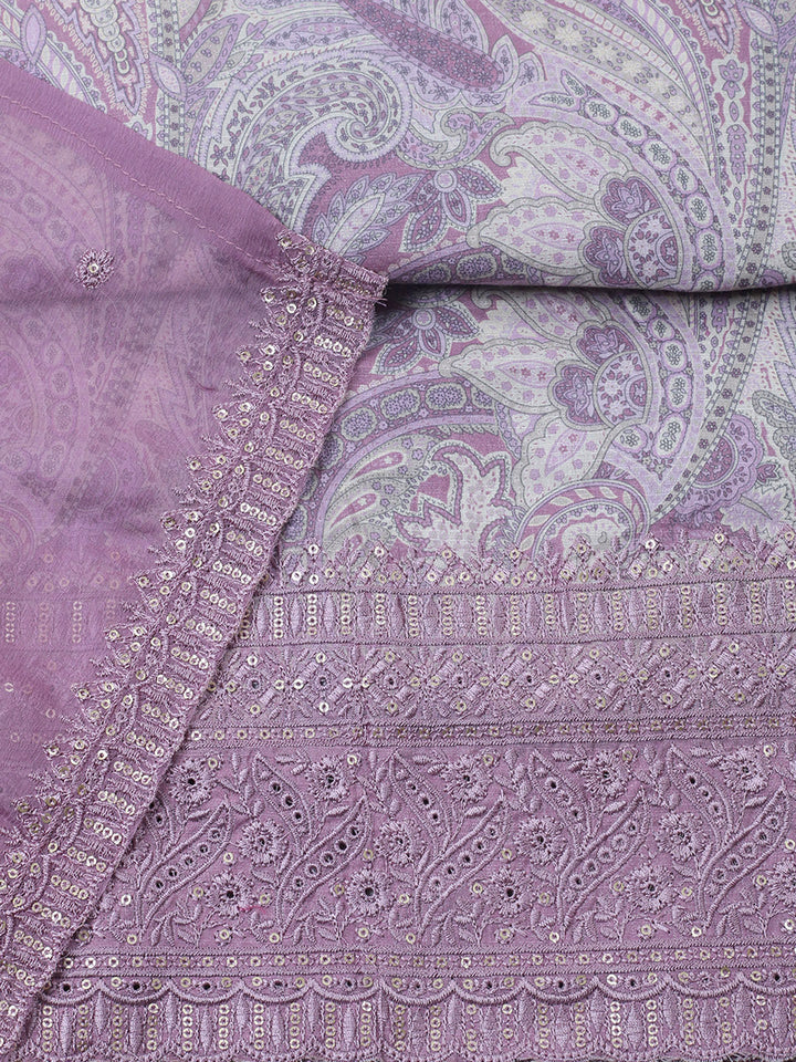 Embroidered Chanderi Unstitched Suit With Pant &amp; Dupatta