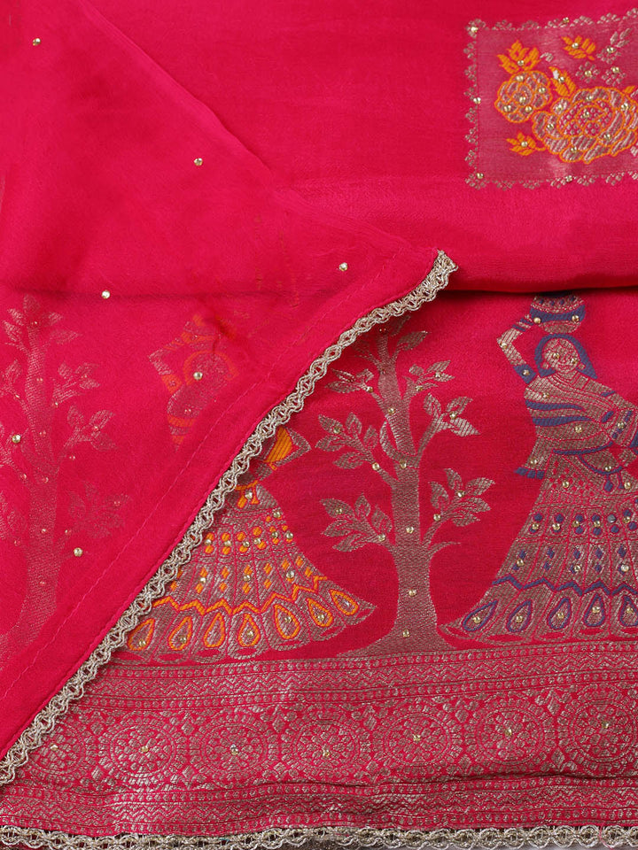 Woven Design Chanderi Unstitched Suit With Pant &amp; Dupatta