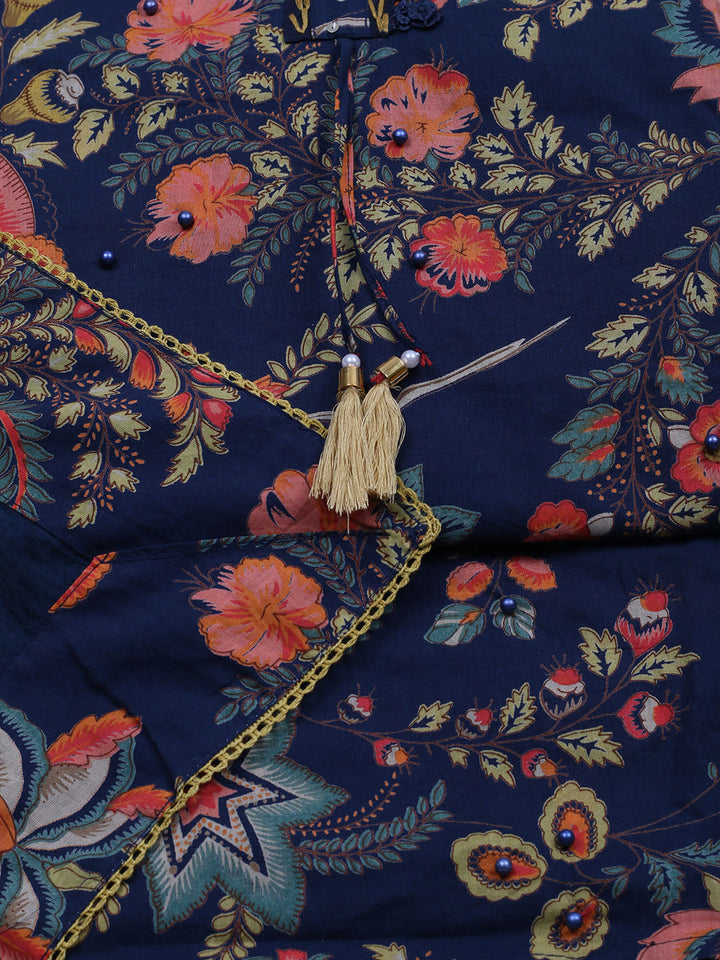 Embroidered Cotton Blend Unstitched Suit With Pant &amp; Dupatta