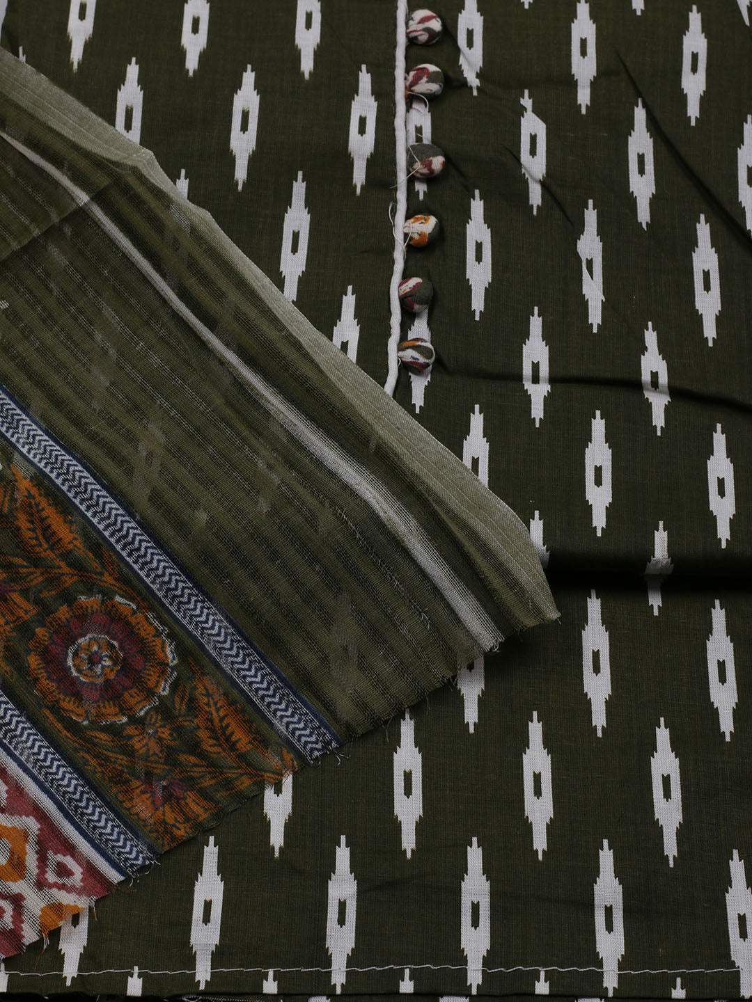 Printed Cotton Blend Unstitched Suit With Dupatta