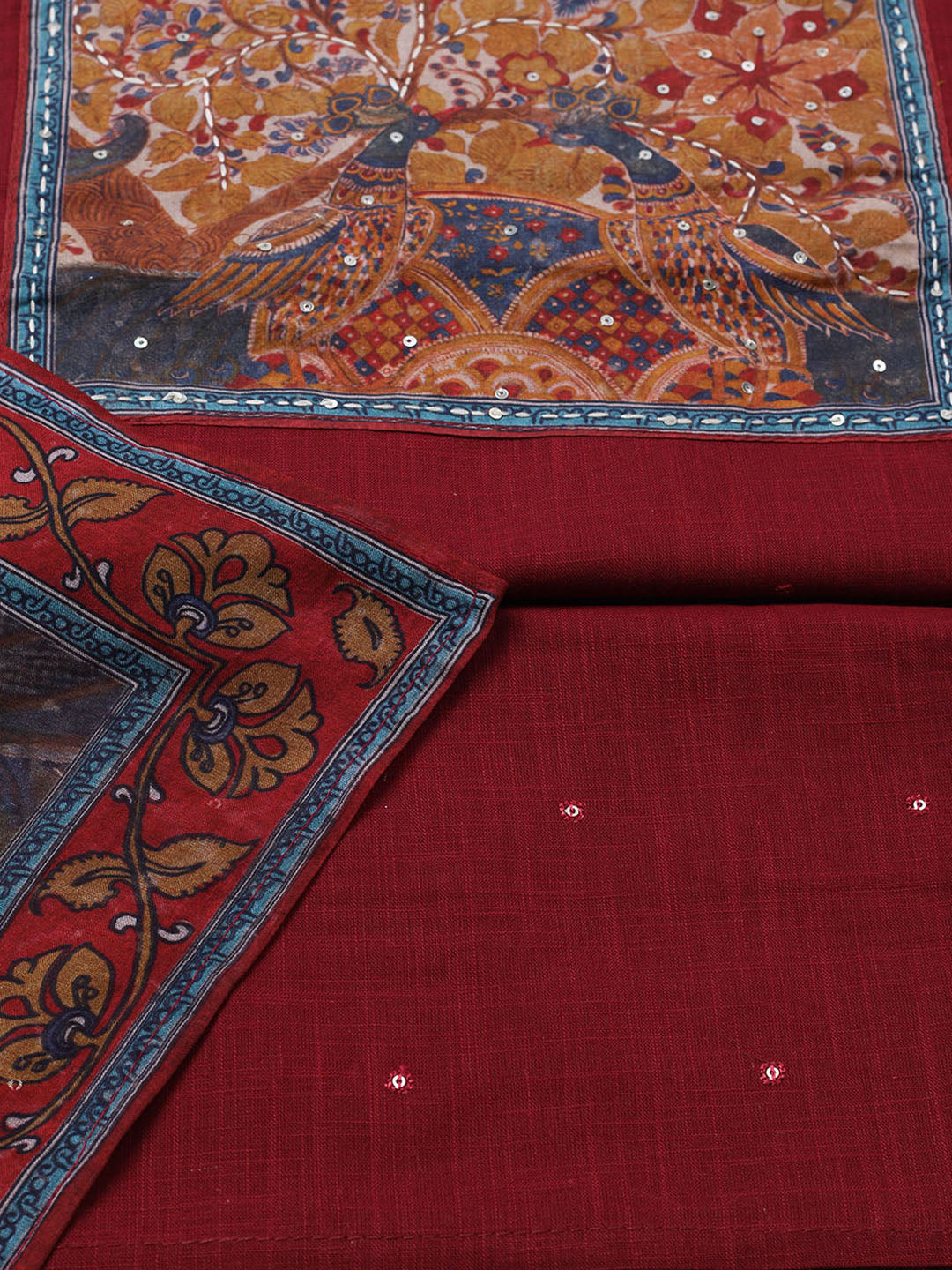 Printed Cotton Blend Unstitched Suit With Pant &amp; Dupatta