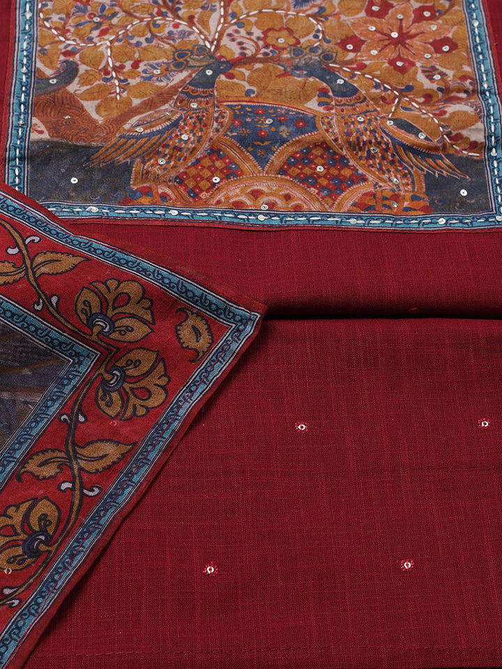 Printed Cotton Blend Unstitched Suit With Pant &amp; Dupatta