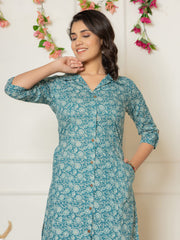 Printed Cotton Blend Kurta With Pants