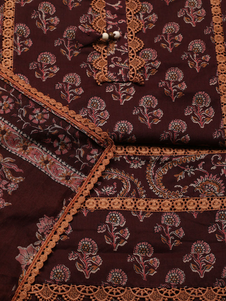 Embroidered Cotton Blend Unstitched Suit With Pant &amp; Dupatta