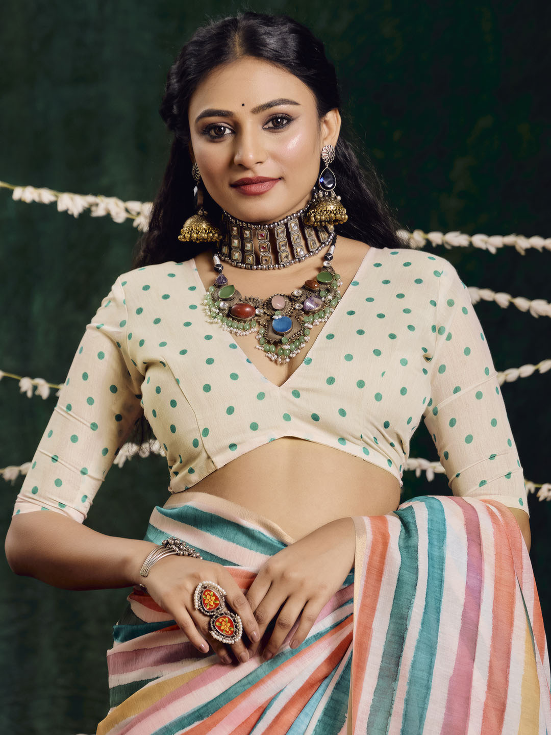 Check Printed Chanderi Saree