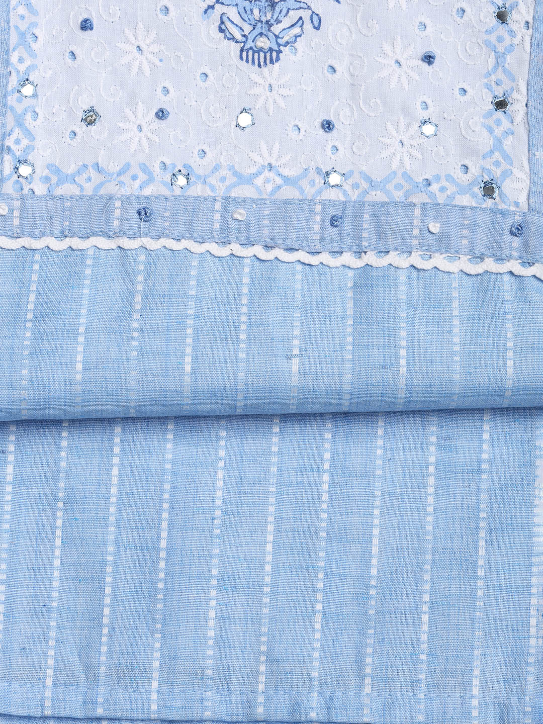 Patch Neck Cotton Blend Unstitched Suit With Dupatta