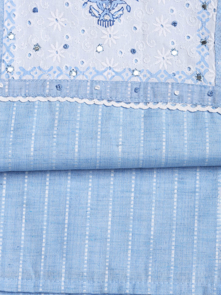 Patch Neck Cotton Blend Unstitched Suit With Dupatta