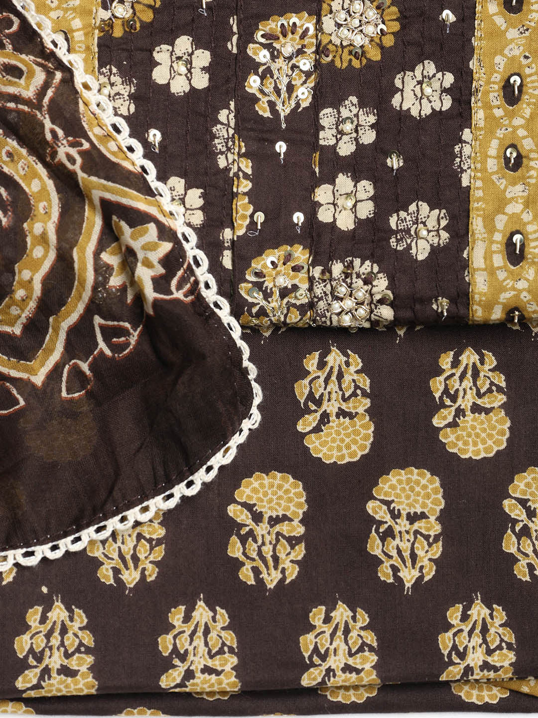 Printed Cotton Blend Unstitched Suit With Dupatta