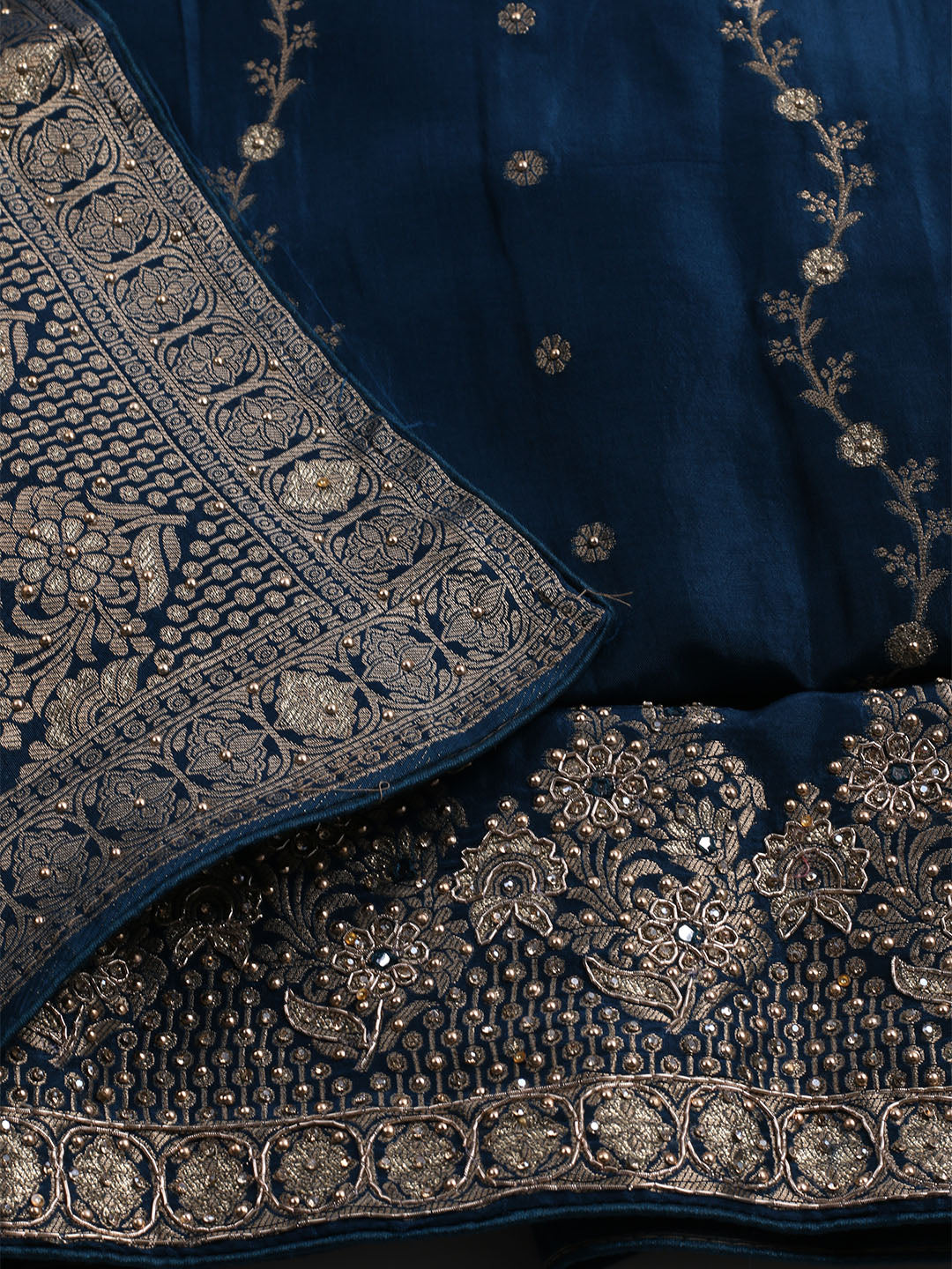 Embroidered Art Silk Unstitched Suit With Dupatta