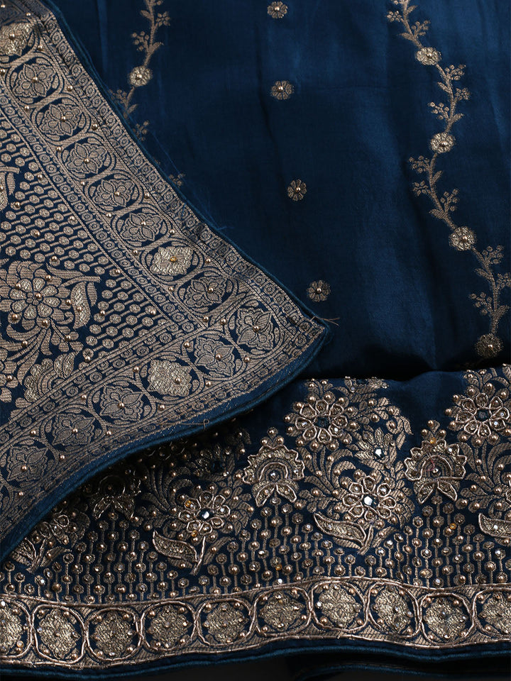 Embroidered Art Silk Unstitched Suit With Dupatta
