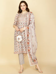 Floral Printed Chanderi Kurta With Pants & Dupatta