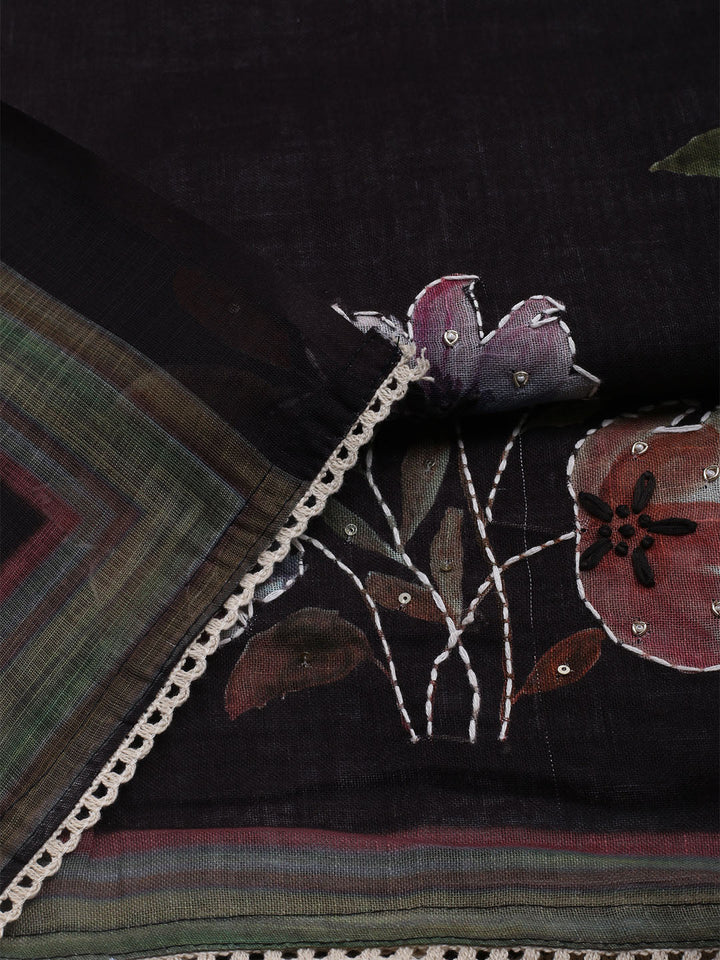 Printed Linen Unstitched Kurta With Pant &amp; Dupatta