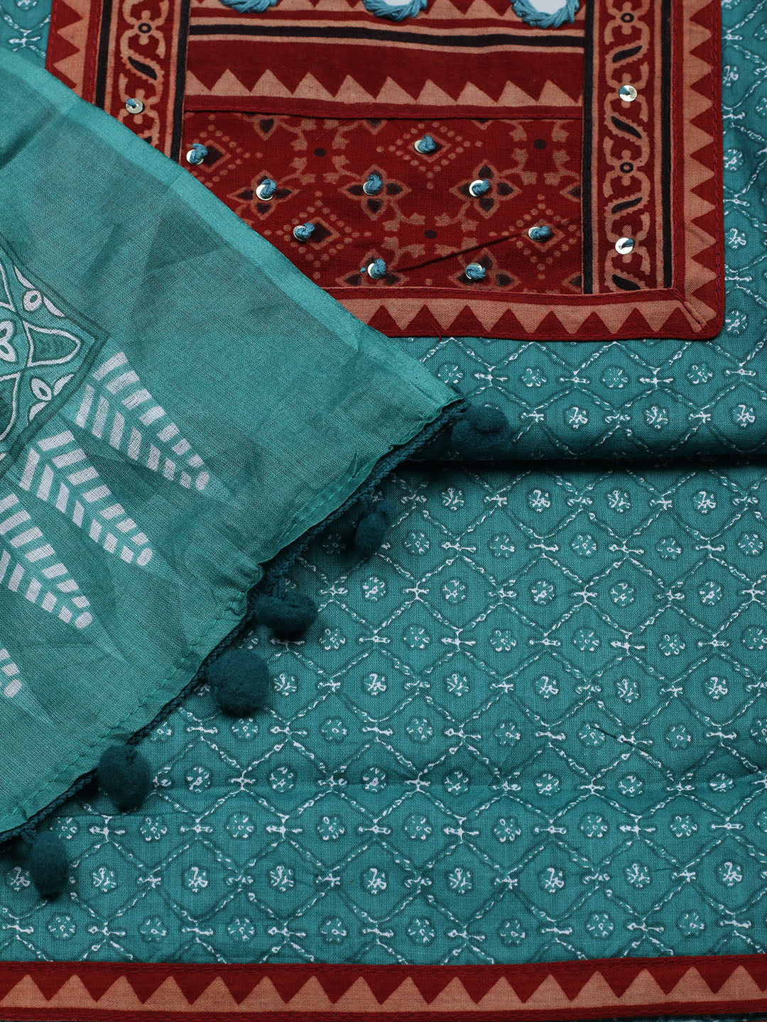 Printed Cotton Blend Unstitched Suit With Pant &amp; Dupatta