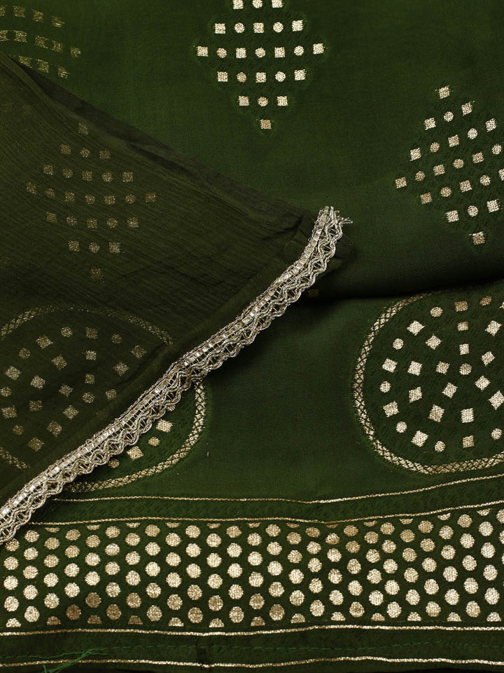 Embroidered Chanderi Unstitched Suit With Pant &amp; Dupatta