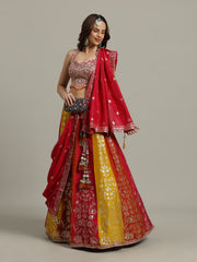 Embroidered Banarasi Choli With Lehenga & Dupatta