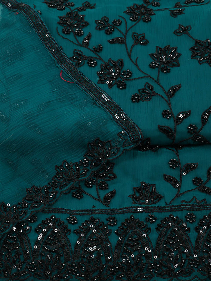 Embroidered Organza Unstitched Suit With Pant &amp; Dupatta