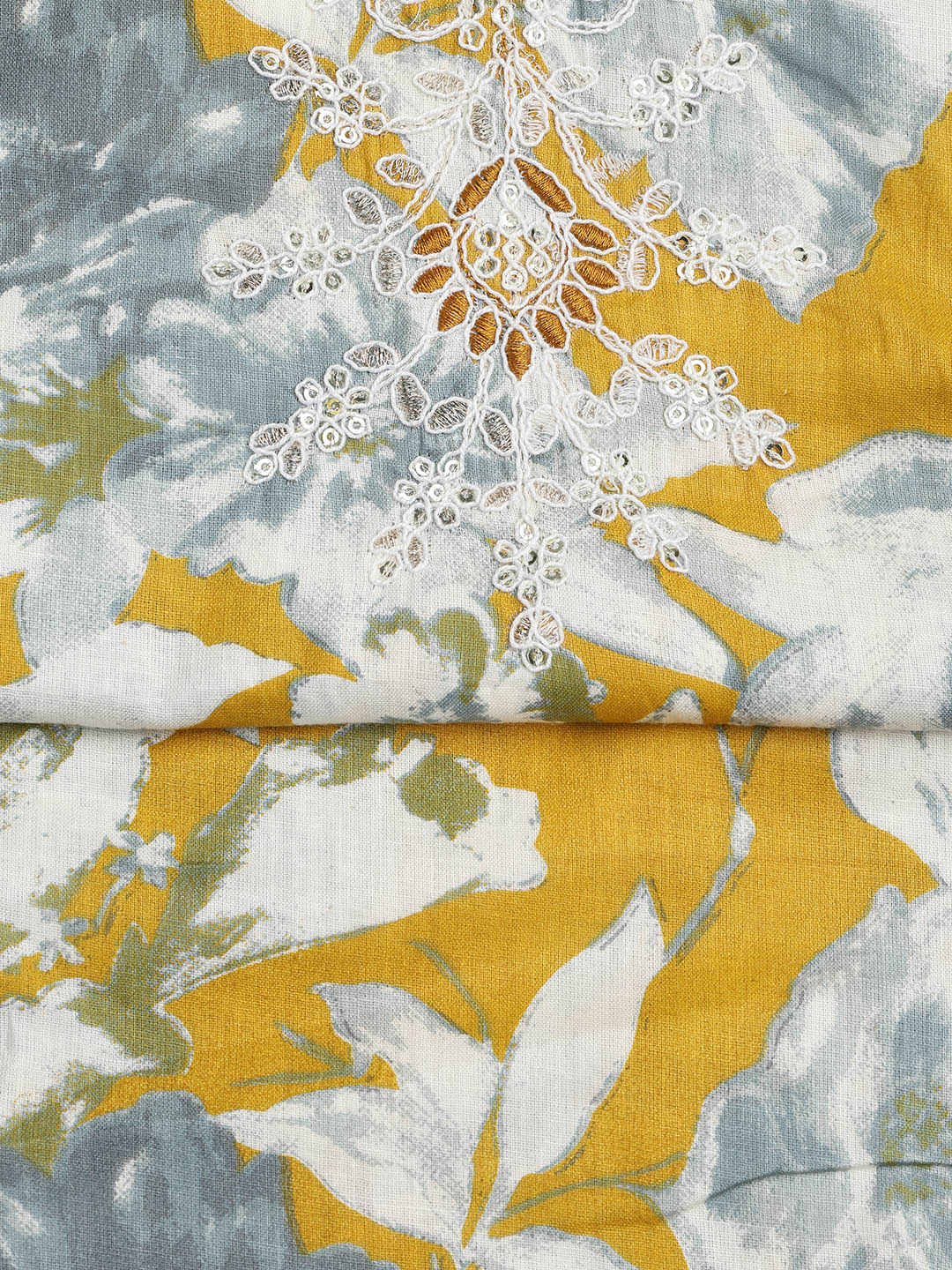 Printed Cotton Blend Unstitched Suit With Dupatta