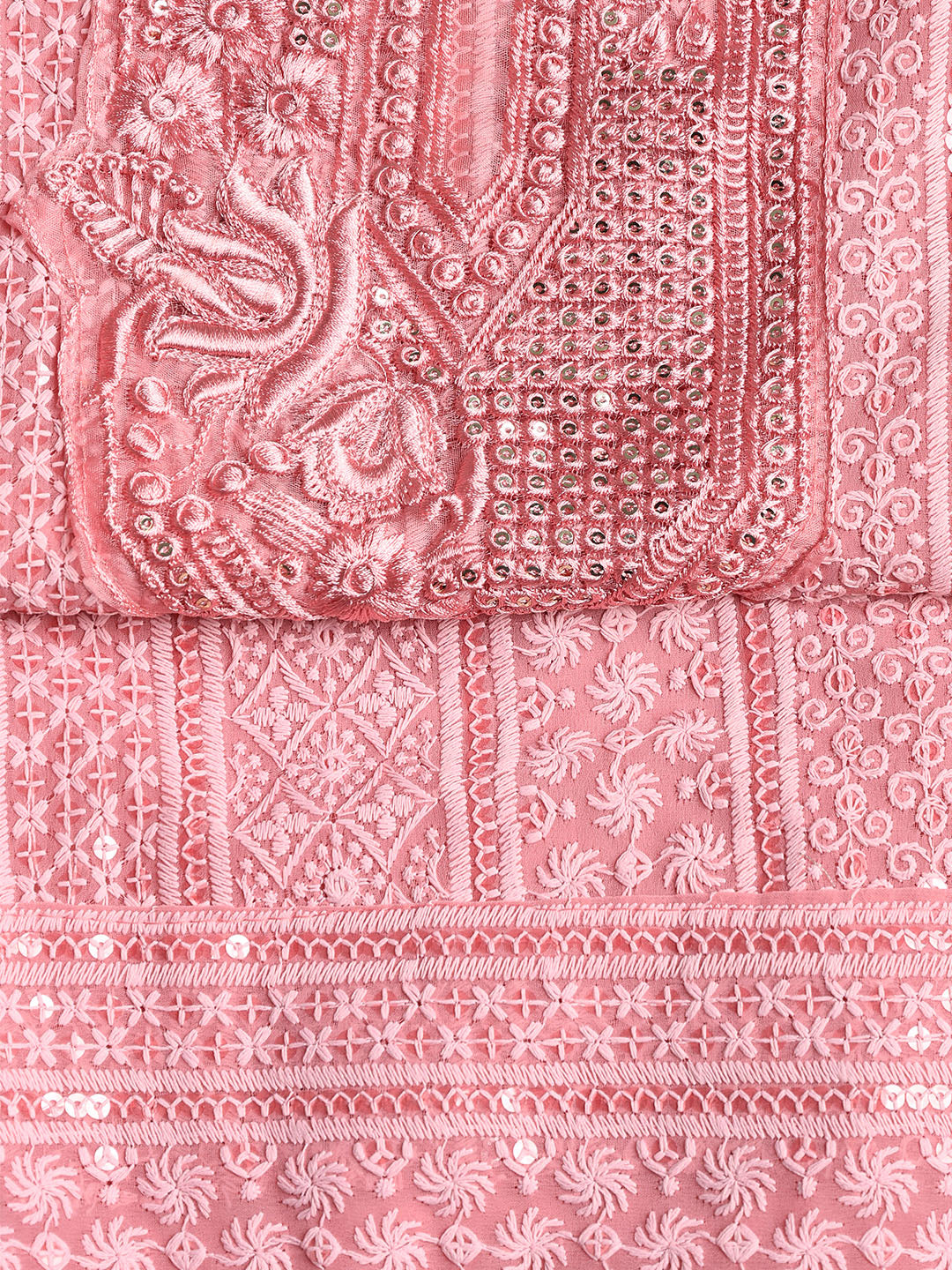 Chikan Work Georgette Unstitched Suit With Dupatta
