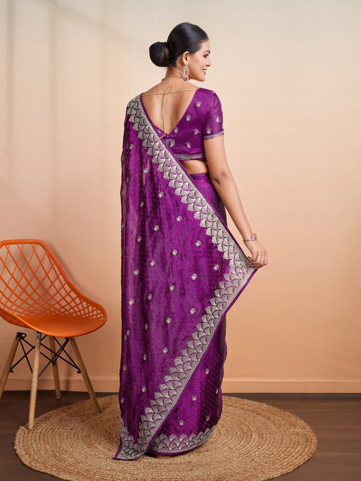 Embroidered Linen Blend Saree