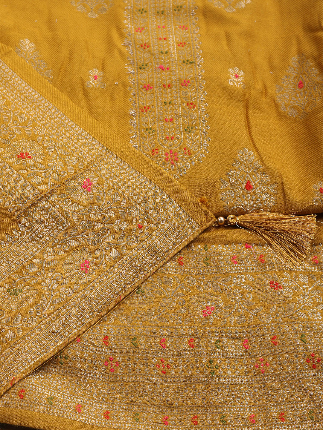 Pashmina Woven Design Unstitched Kurta With Pant &amp; Dupatta