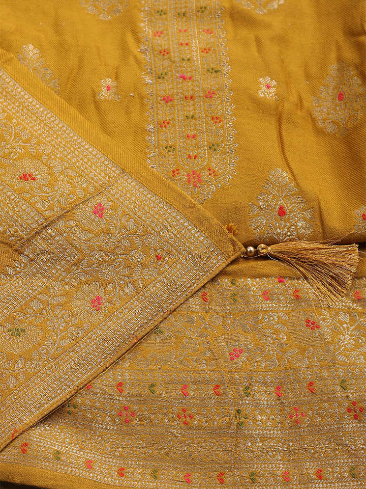 Pashmina Woven Design Unstitched Kurta With Pant &amp; Dupatta
