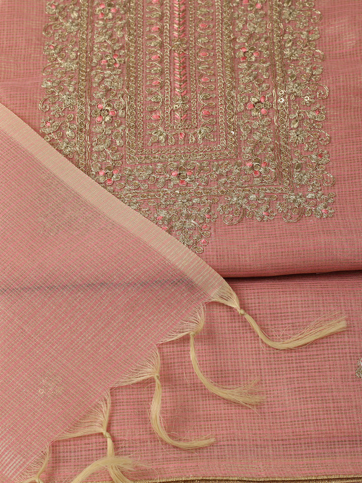 Embroidered Tissue Unstitched Suit With Pant &amp; Dupatta