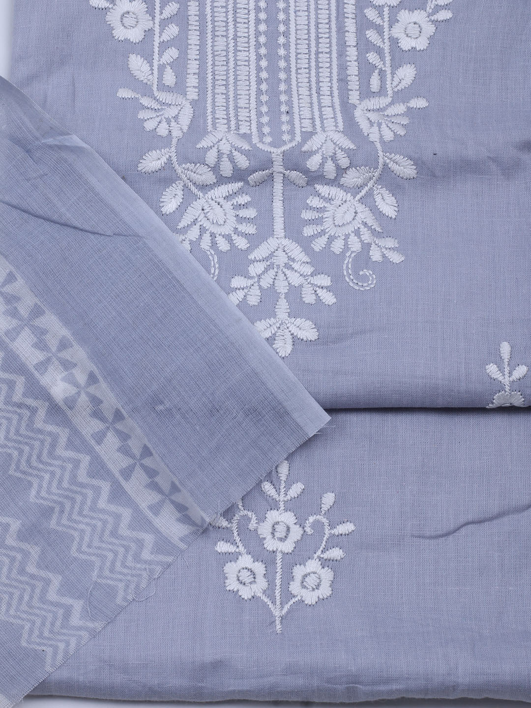 Neck Embroidered Cotton Blend Unstitched Suit With Dupatta