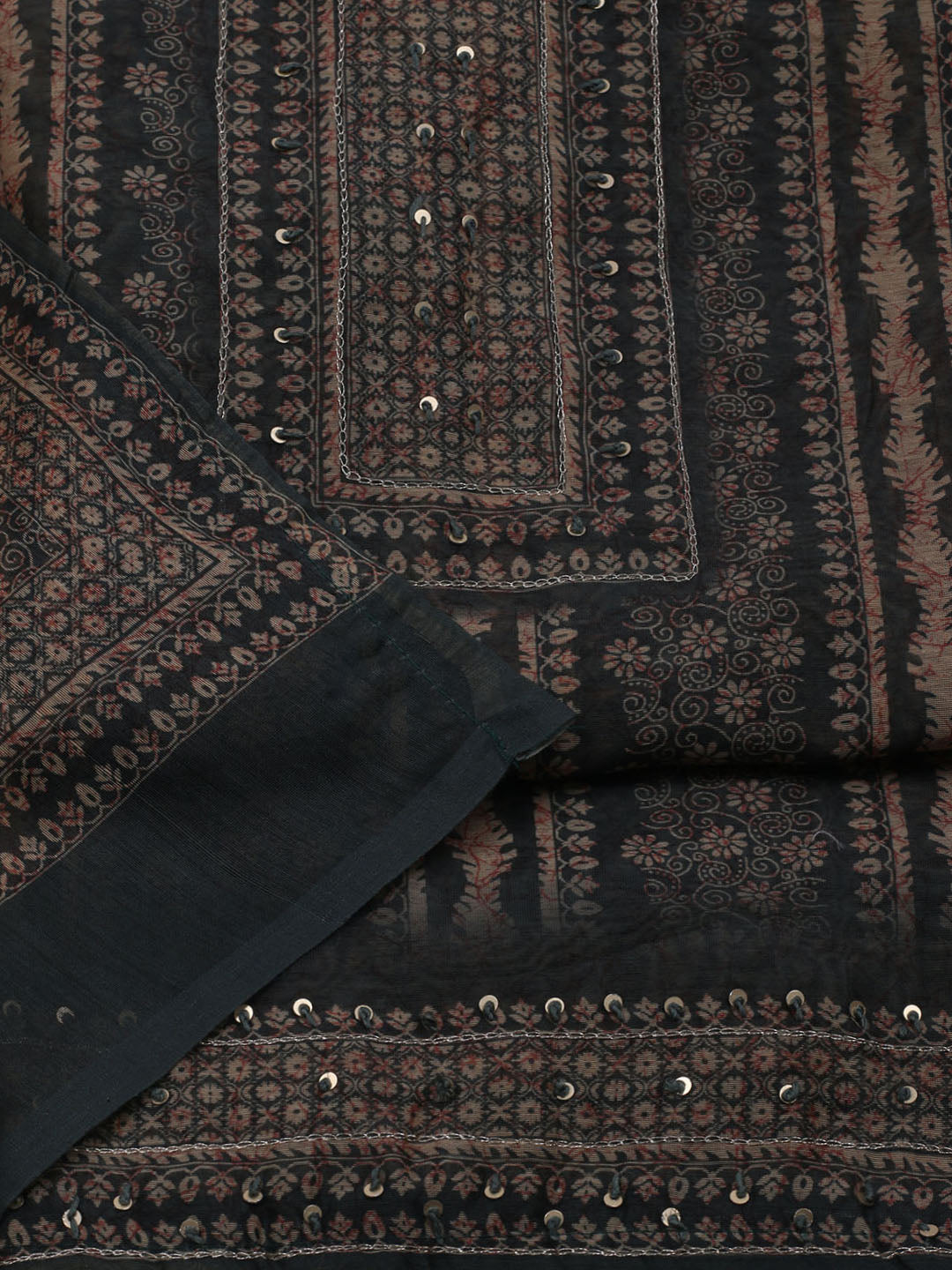 Printed Chanderi Unstitched Suit With Dupatta