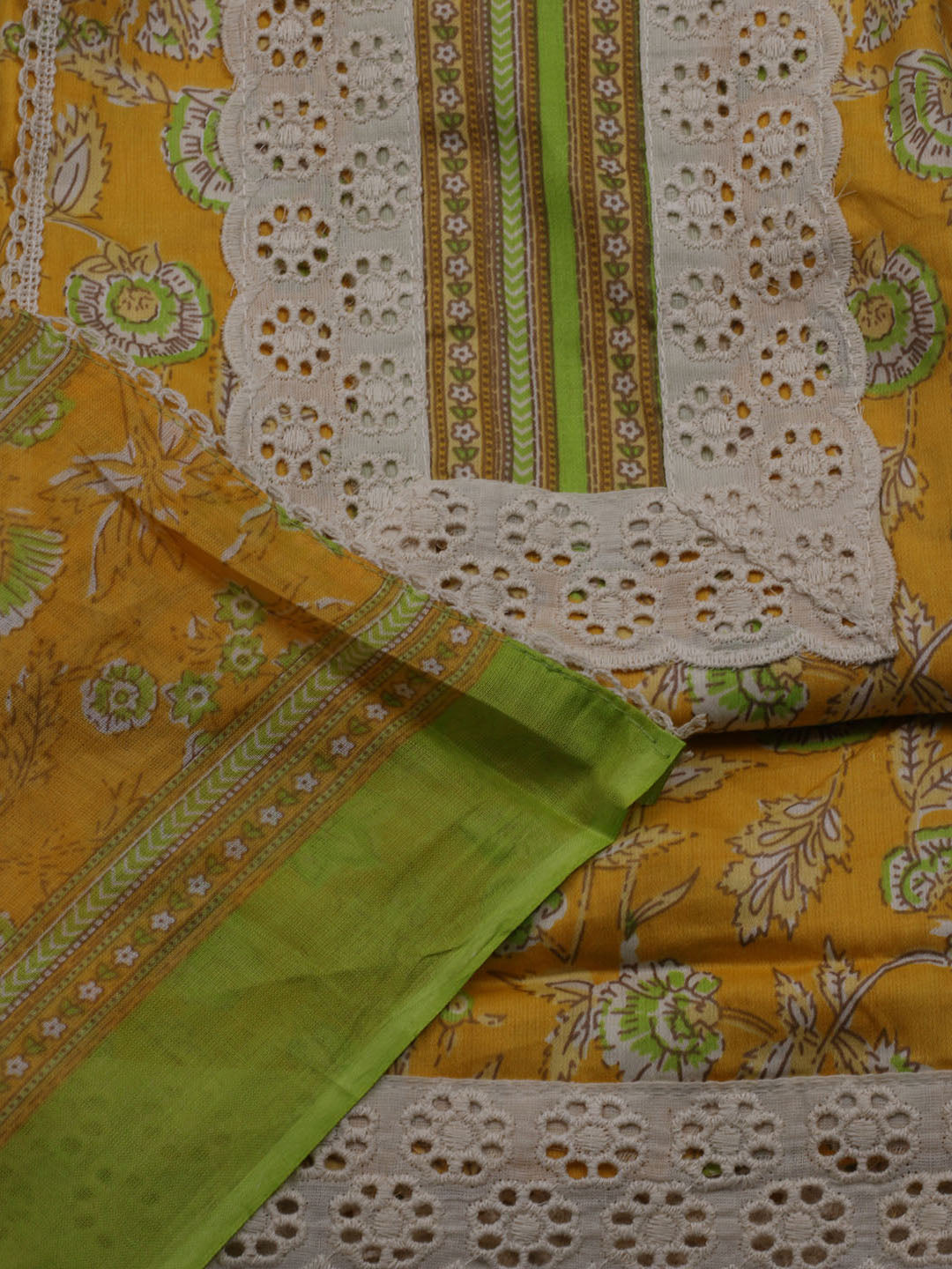 Printed Cotton Blend Unstitched Suit With Dupatta