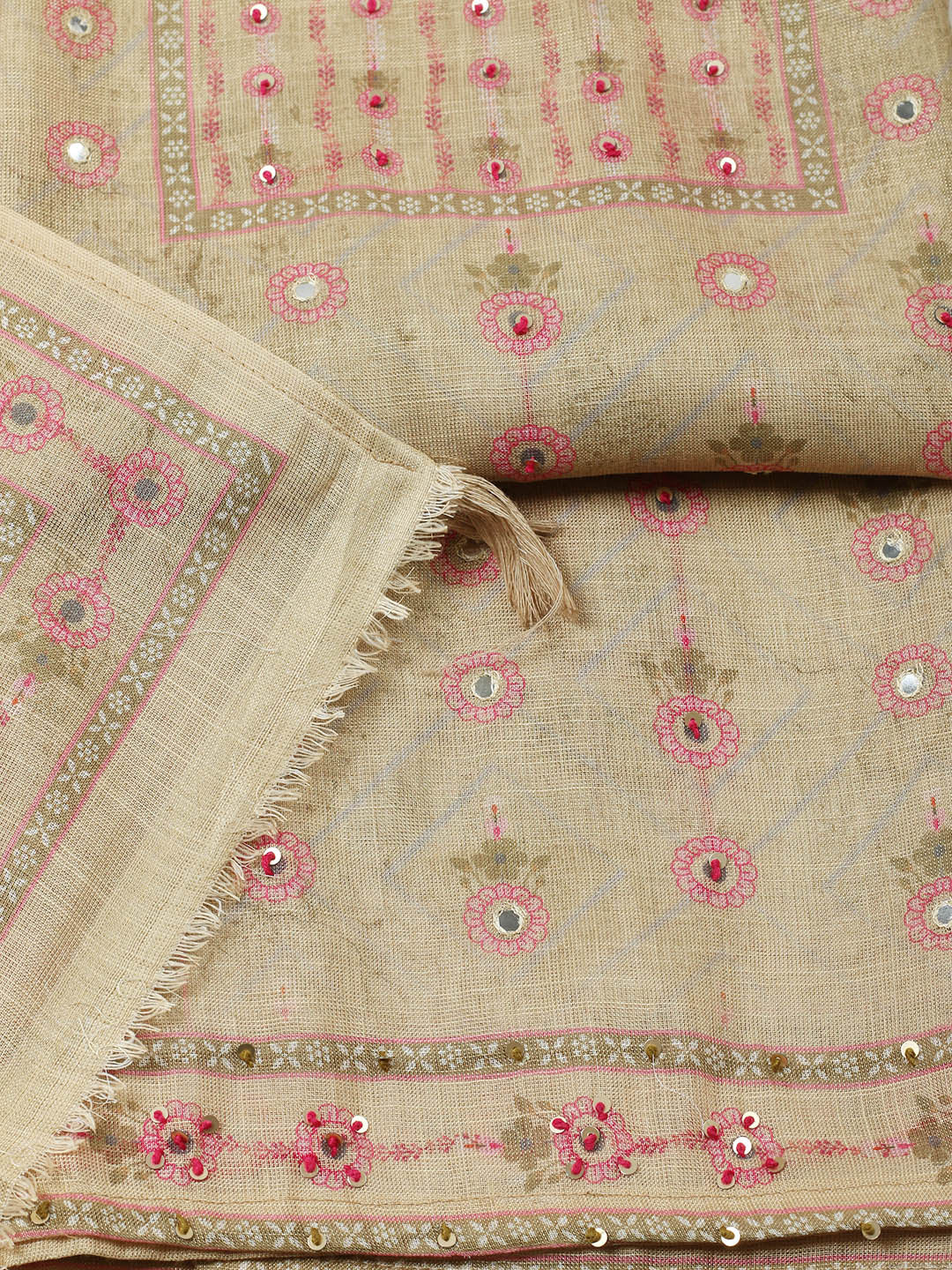 Embellished Tissue Unstitched Suit With Pant &amp; Dupatta