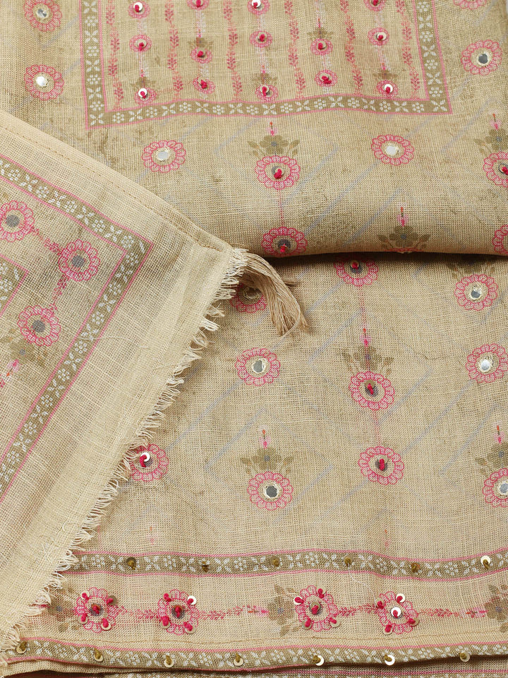Embellished Tissue Unstitched Suit With Pant &amp; Dupatta