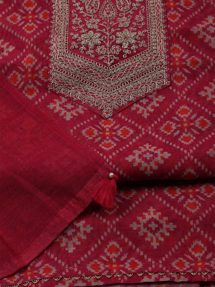 Embroidered Chanderi Unstitched Suit With Dupatta