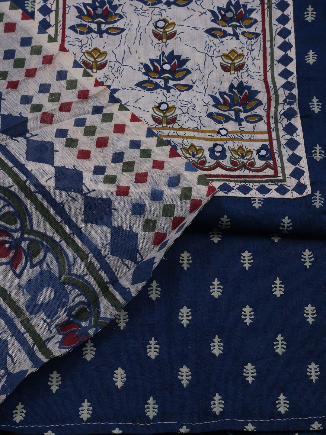 Printed Cotton Blend Unstitched Suit With Dupatta