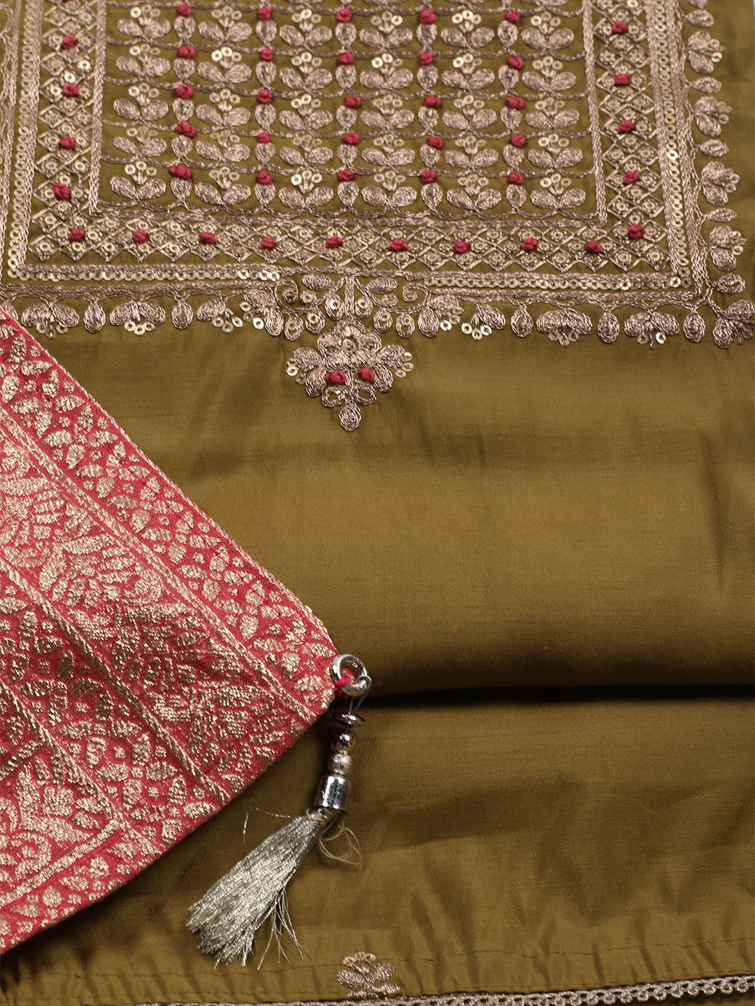 Embroidered Chanderi Unstitched Suit Piece With Dupatta