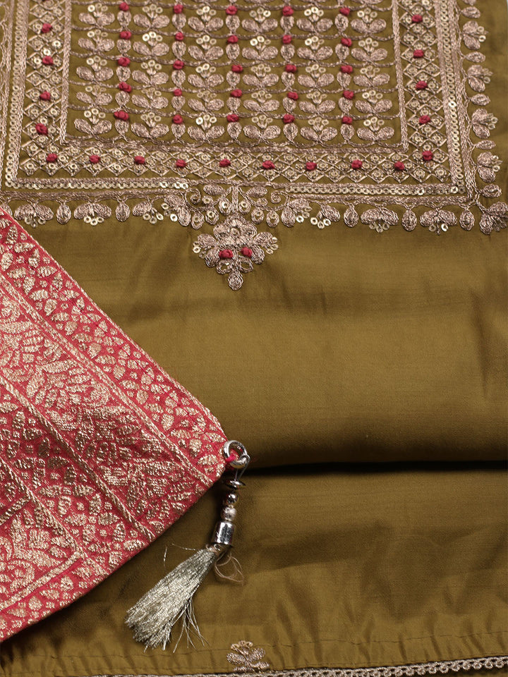 Embroidered Chanderi Unstitched Suit Piece With Dupatta