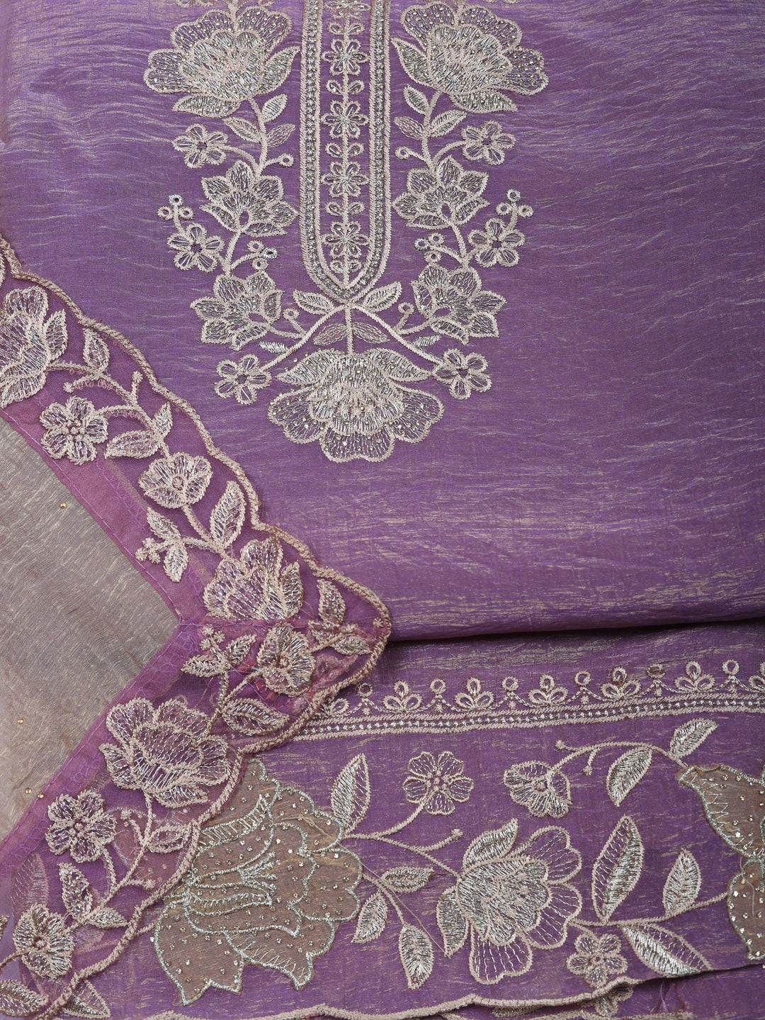 Embroidered Tissue Unstitched Suit With Pant &amp; Dupatta