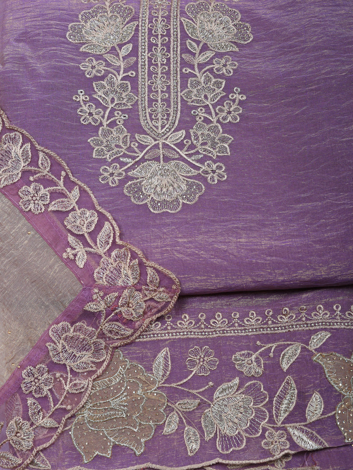 Embroidered Tissue Unstitched Suit With Pant &amp; Dupatta