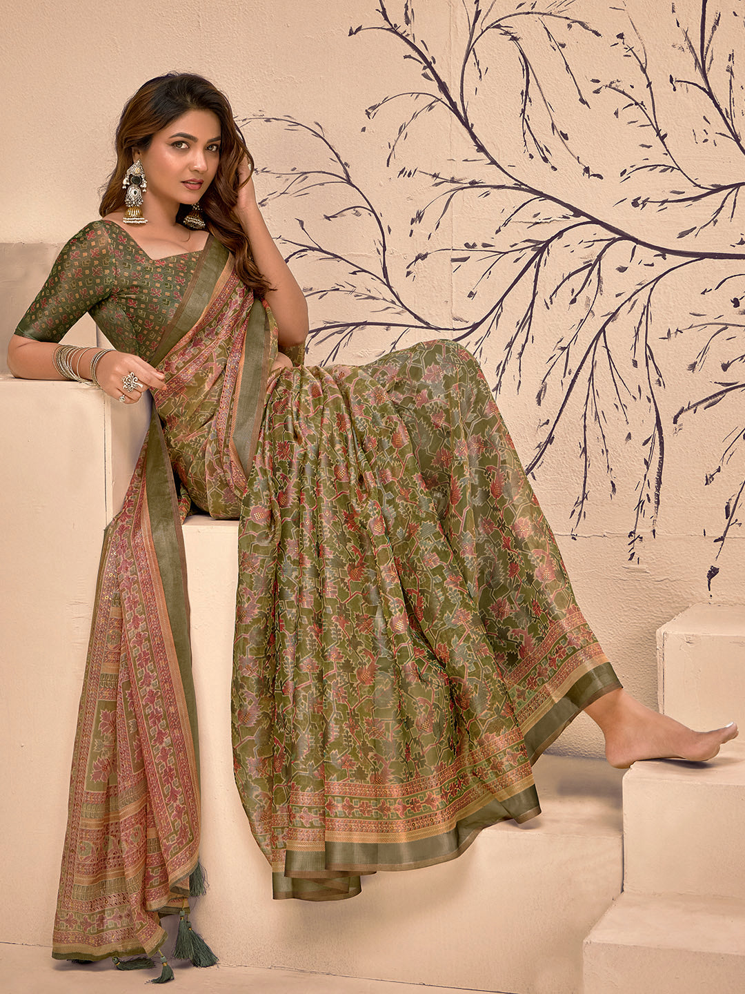 Abstract Printed Art Silk Saree
