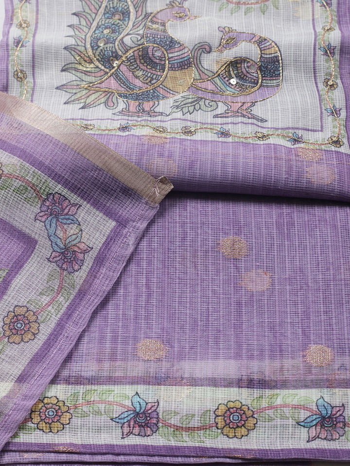 Embroidered Cotton Blend Unstitched Suit With Pant &amp; Dupatta