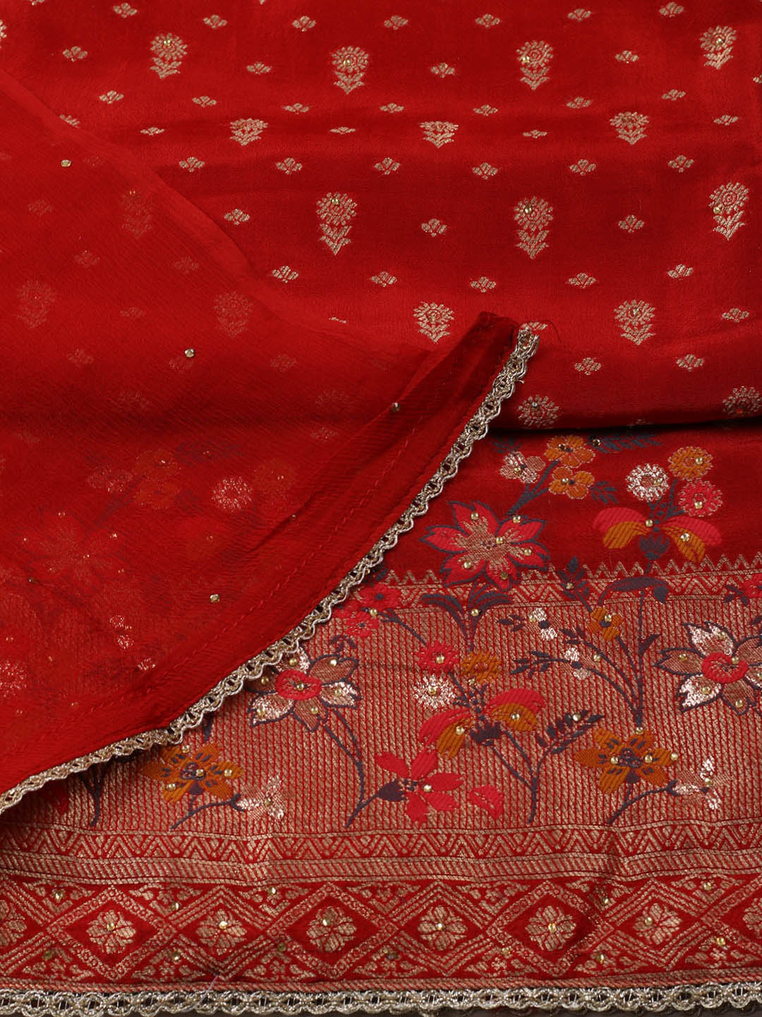 Woven Design Chanderi Unstitched Suit With Pant &amp; Dupatta