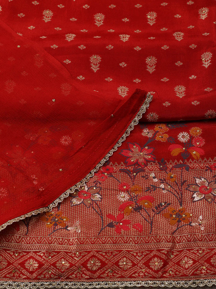 Woven Design Chanderi Unstitched Suit With Pant &amp; Dupatta