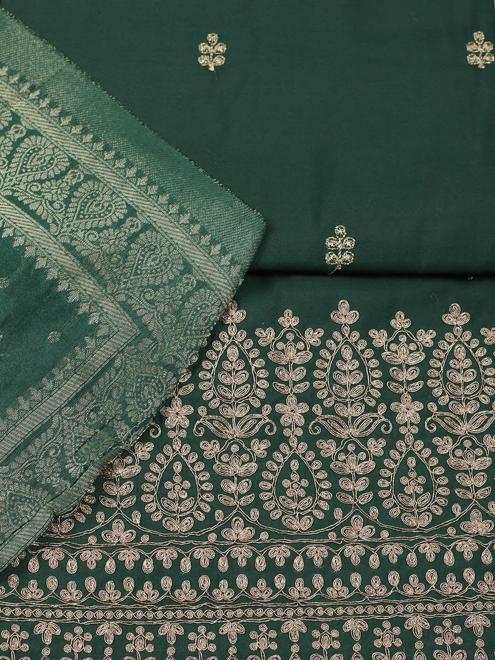 Embroidered Chanderi Unstitched Suit With Pant &amp; Dupatta
