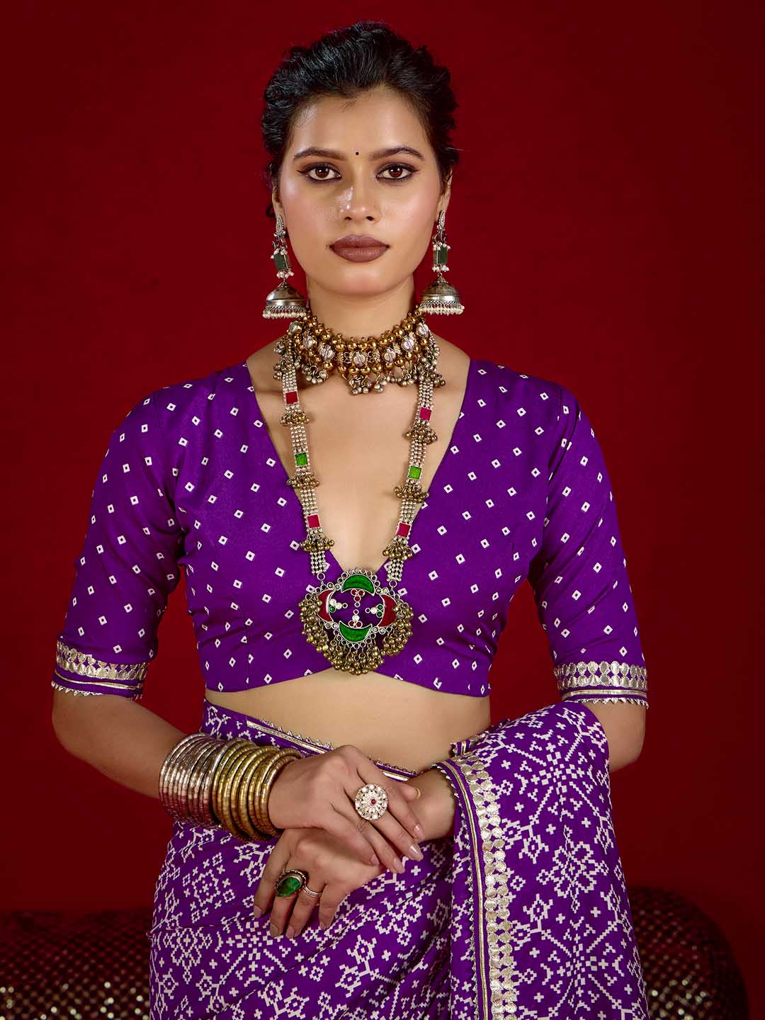 Printed &amp; Gota Work Art Silk Saree