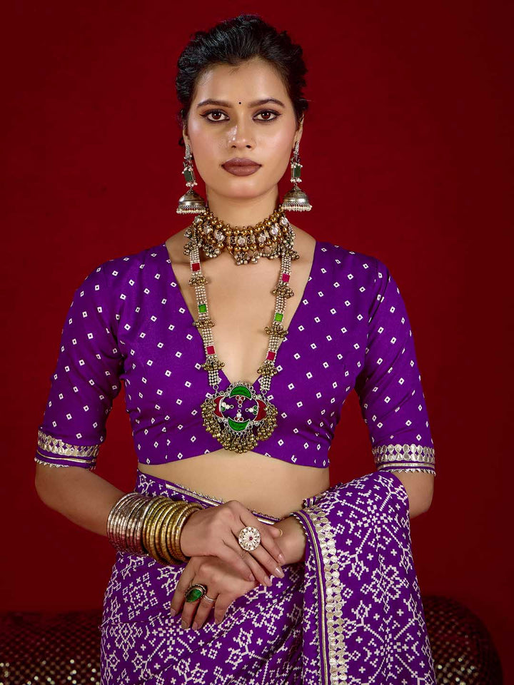 Printed &amp; Gota Work Art Silk Saree